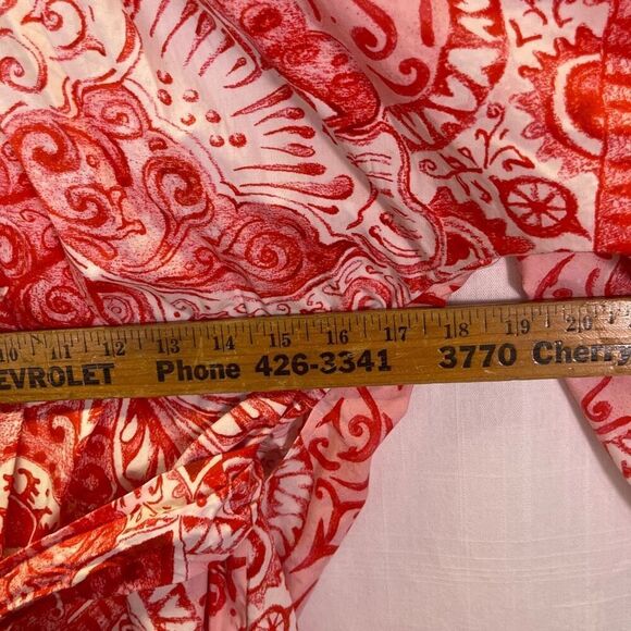 Mara Hoffman Red Floral Adonia Paisley Printed Puff Sleeve Wrap Midi Dress XS - Picture 8 of 9